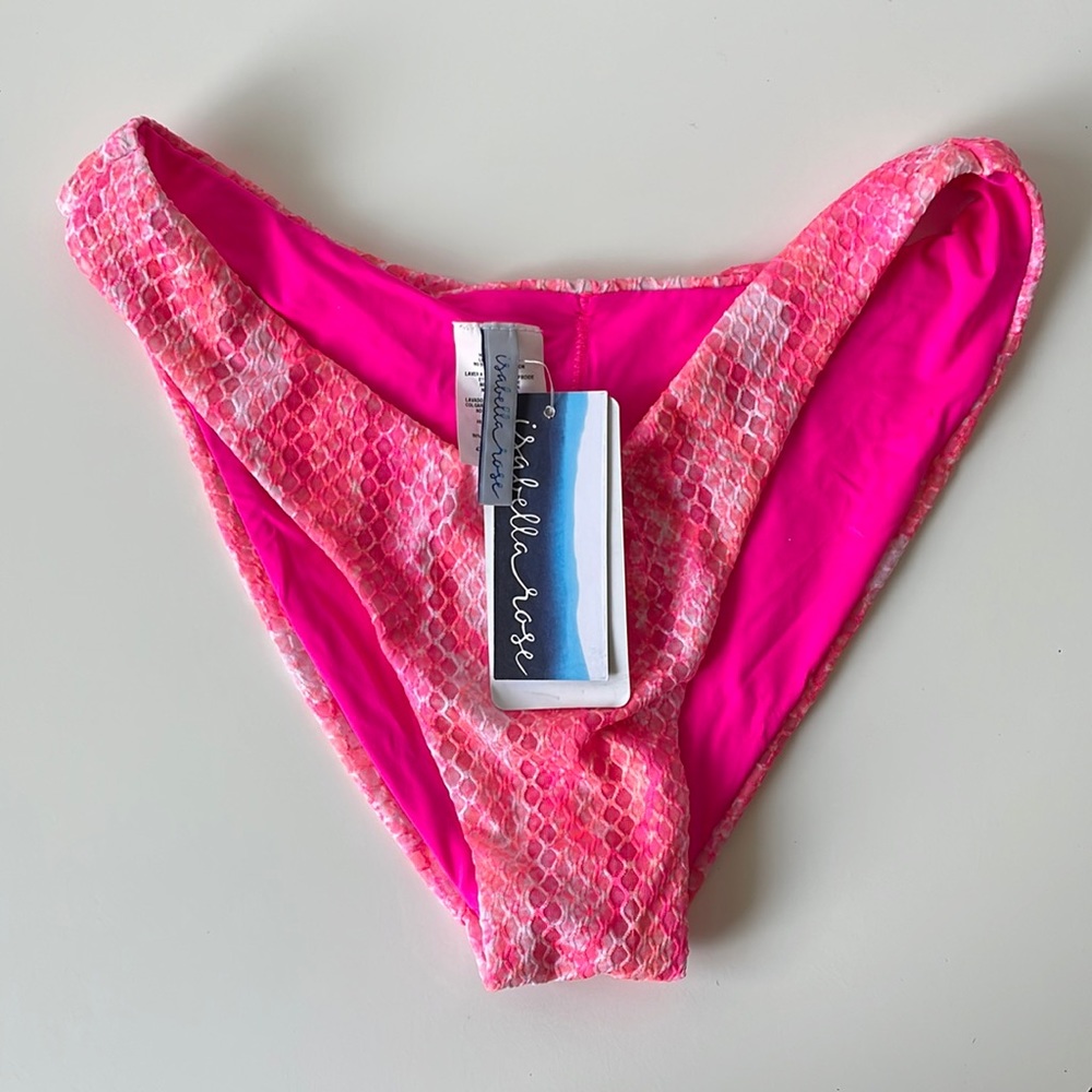 NWT M Isabella Rose scoop bikini bottom neon pinks corals high leg new hot pink